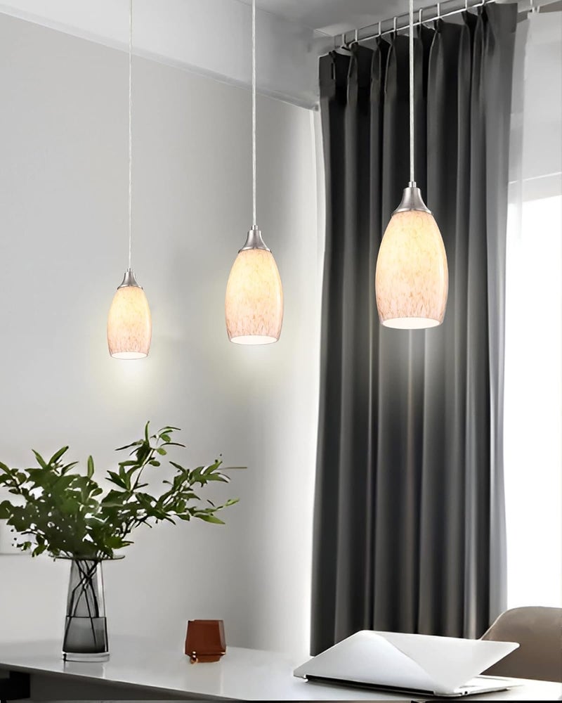 karyfine Mini Milk Glass Pendant Light,Handcrafted Beige Glass Pendant Hanging Light fixtures Small Pendant Light with Brushed Nickel Adjustable Cord for Kitchen Island,Bed Room,Hallway,Dining Room,Stairs - Image 4